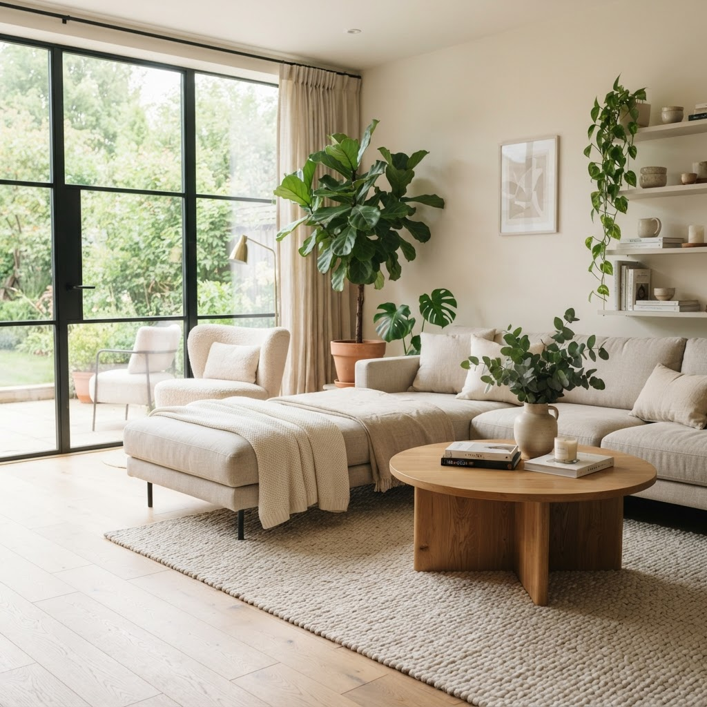 A bright, freshly cleaned modern living room